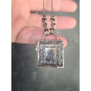 Didae Israel 925 Sterling Hammered Silver Square Pendant Necklace Vintage